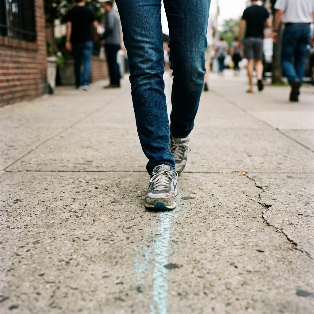 Generated image of someone walking along a chalk line