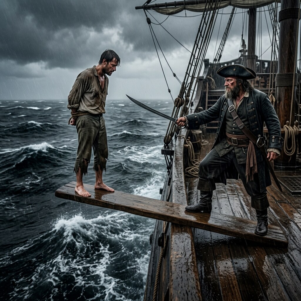 Generated image of a man walking the plank