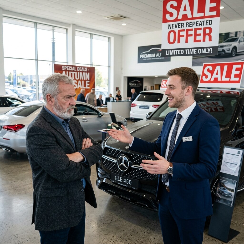 Generated image of a salesman and unimpressed customer