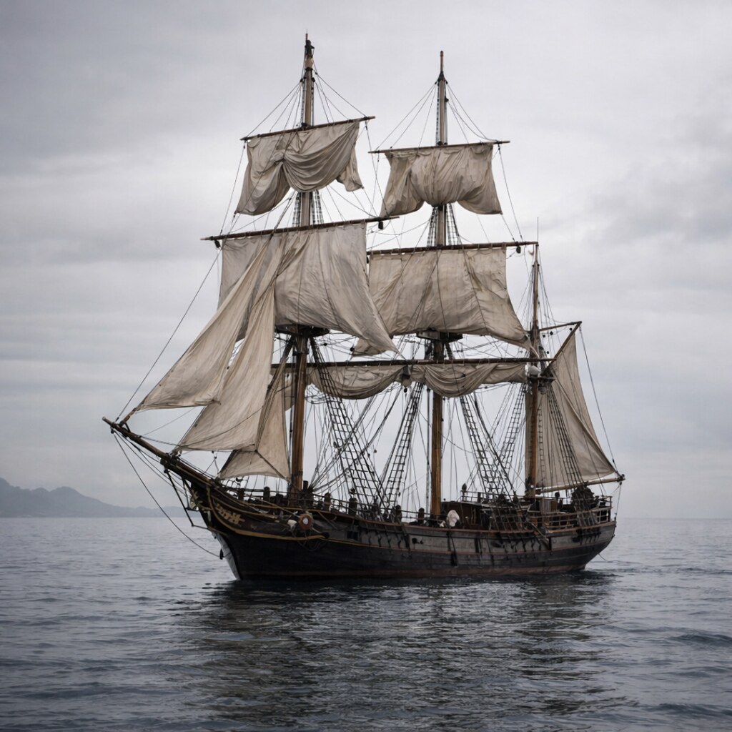 Generated image of a ship with slack sails