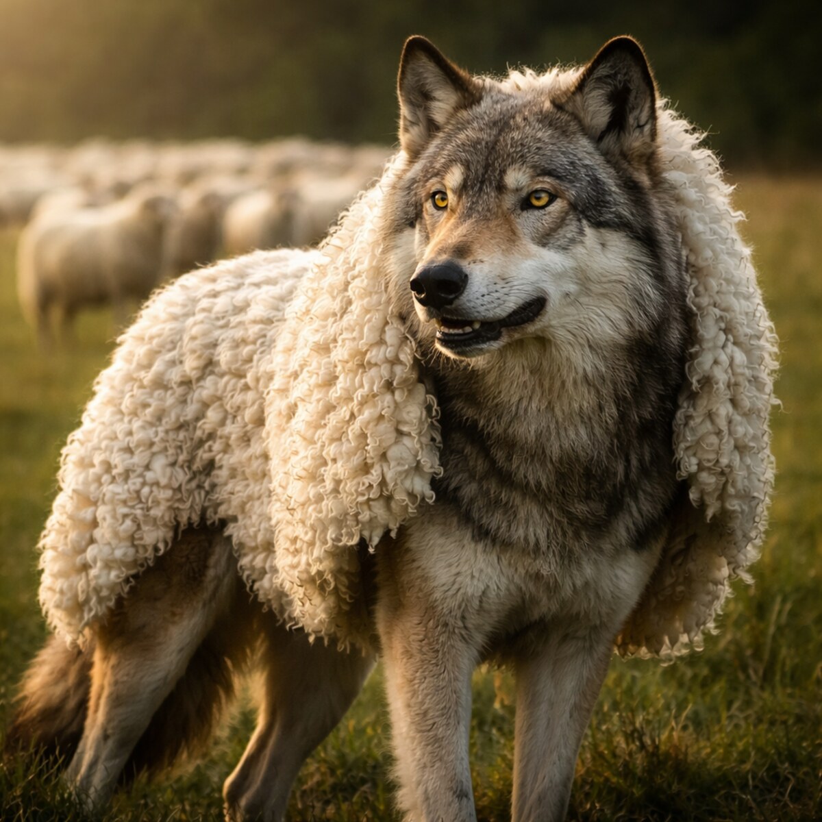 Generated image of a wolf in sheep's clothing
