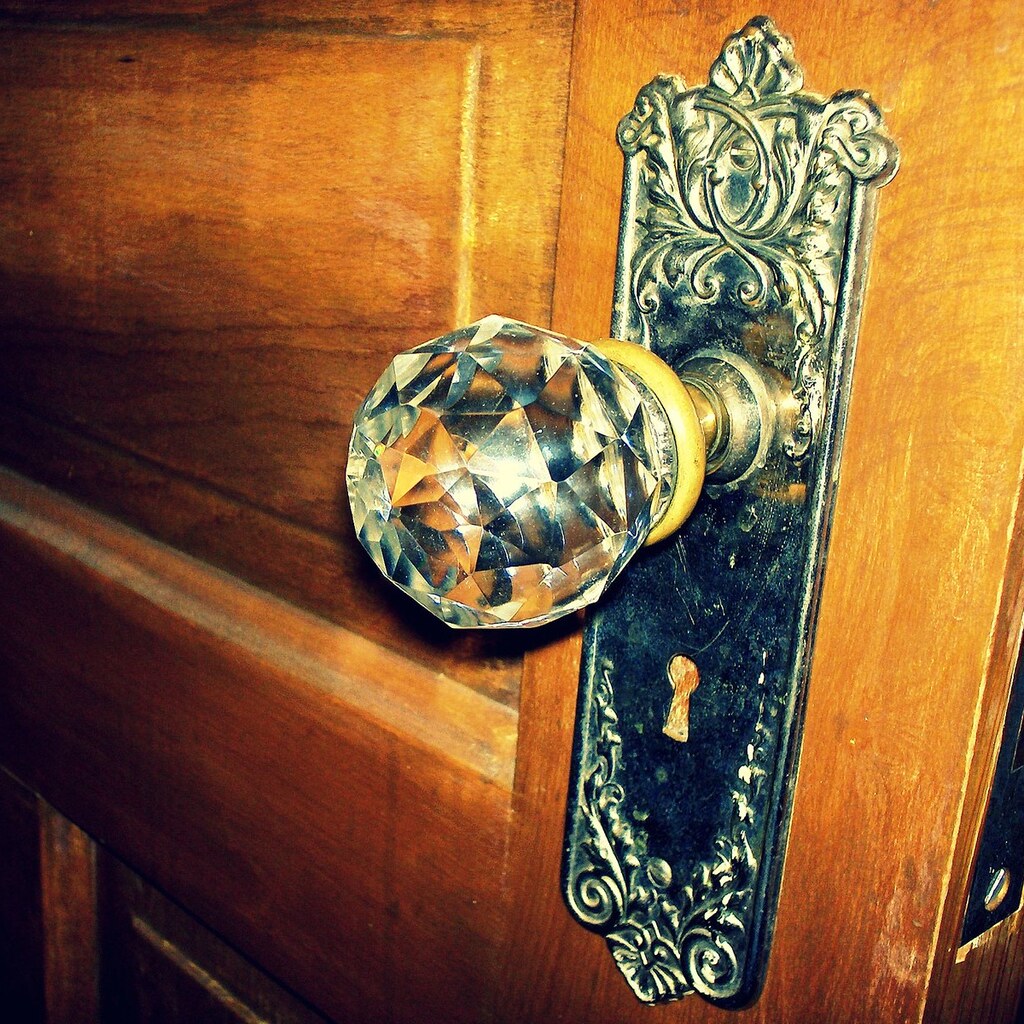 A rounded glass doorknob.