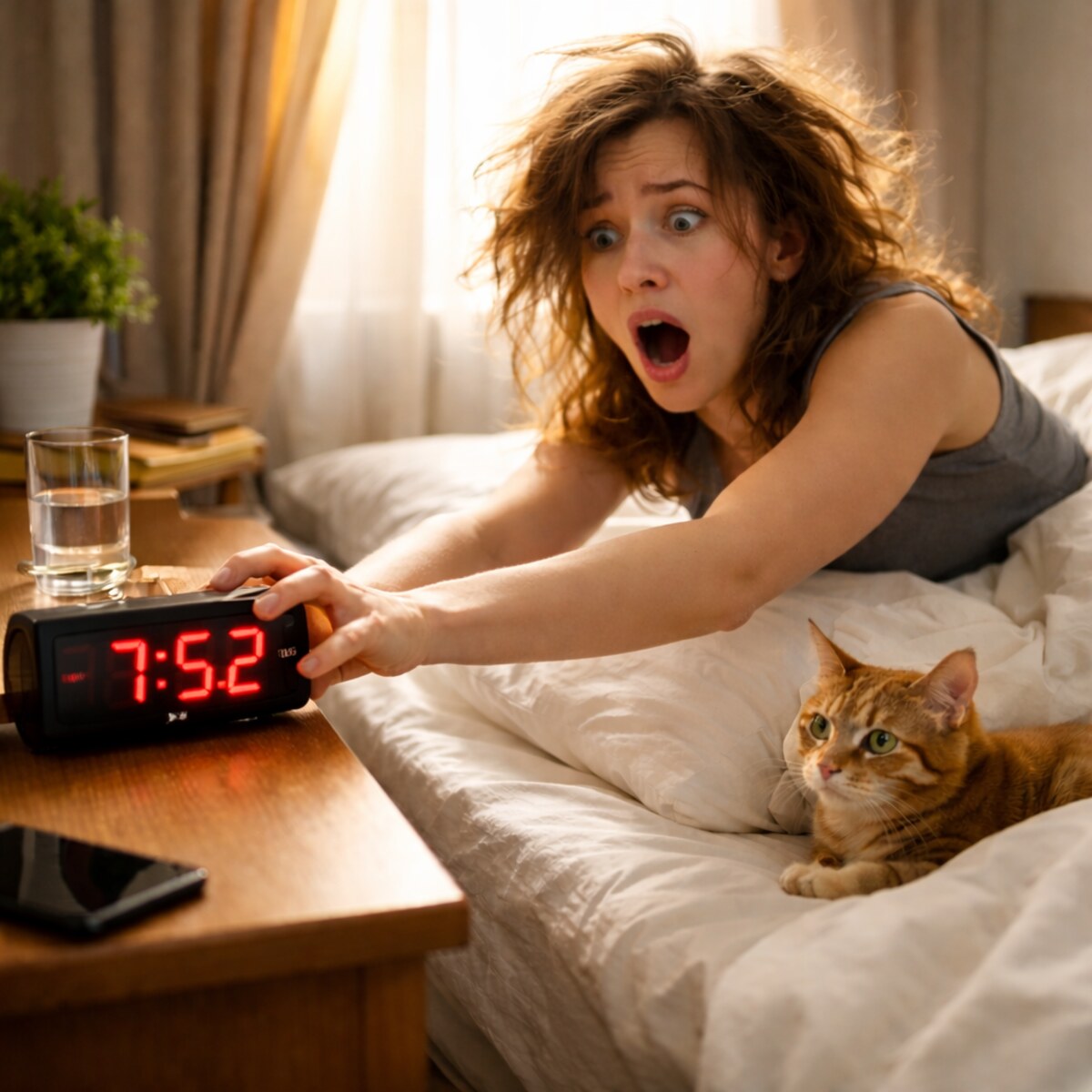 Generated image of a woman who overslept