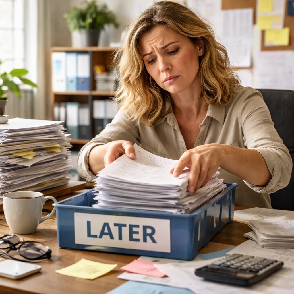 Generated image of a woman putting files in a later box