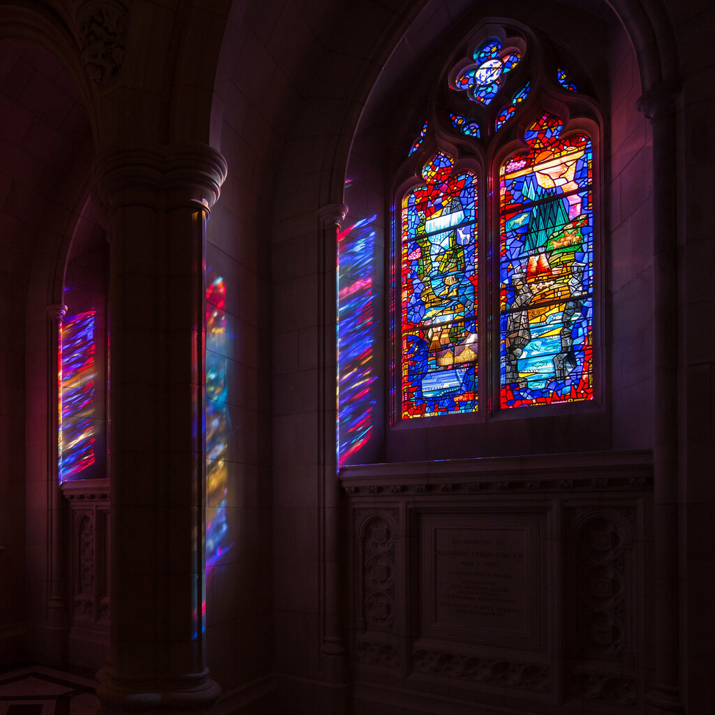 Photo of a stained glass window.