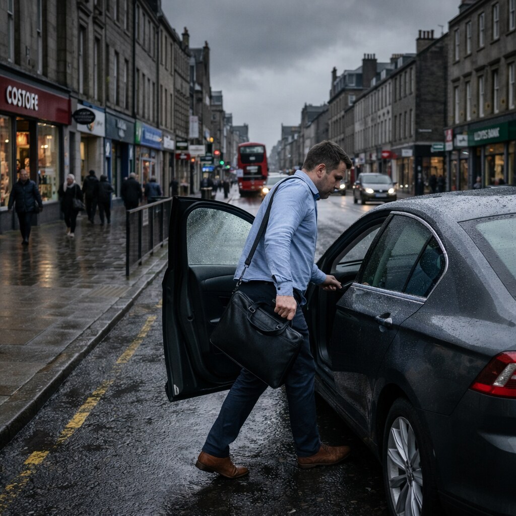 Generated image of a man getting into a car to leave
