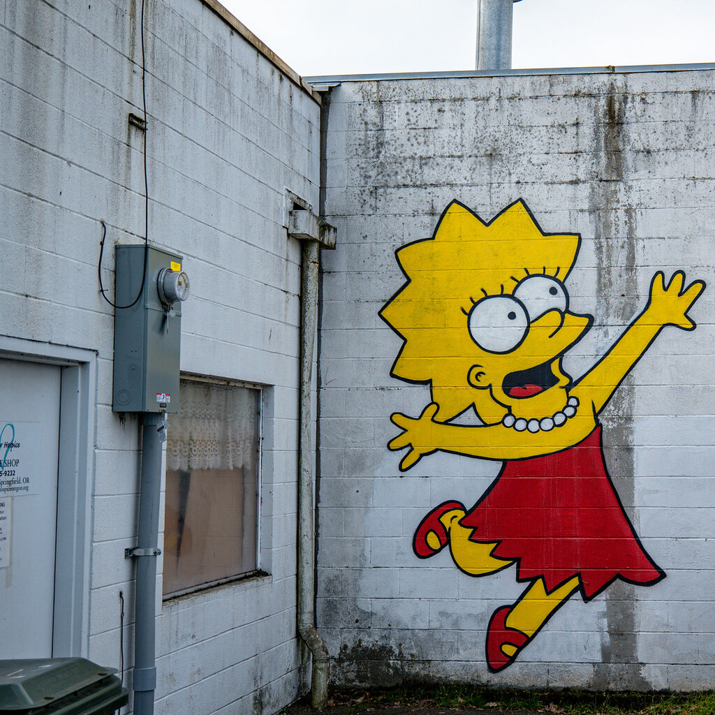 Photo of a mural of fictional cartoon character Lisa Simpson