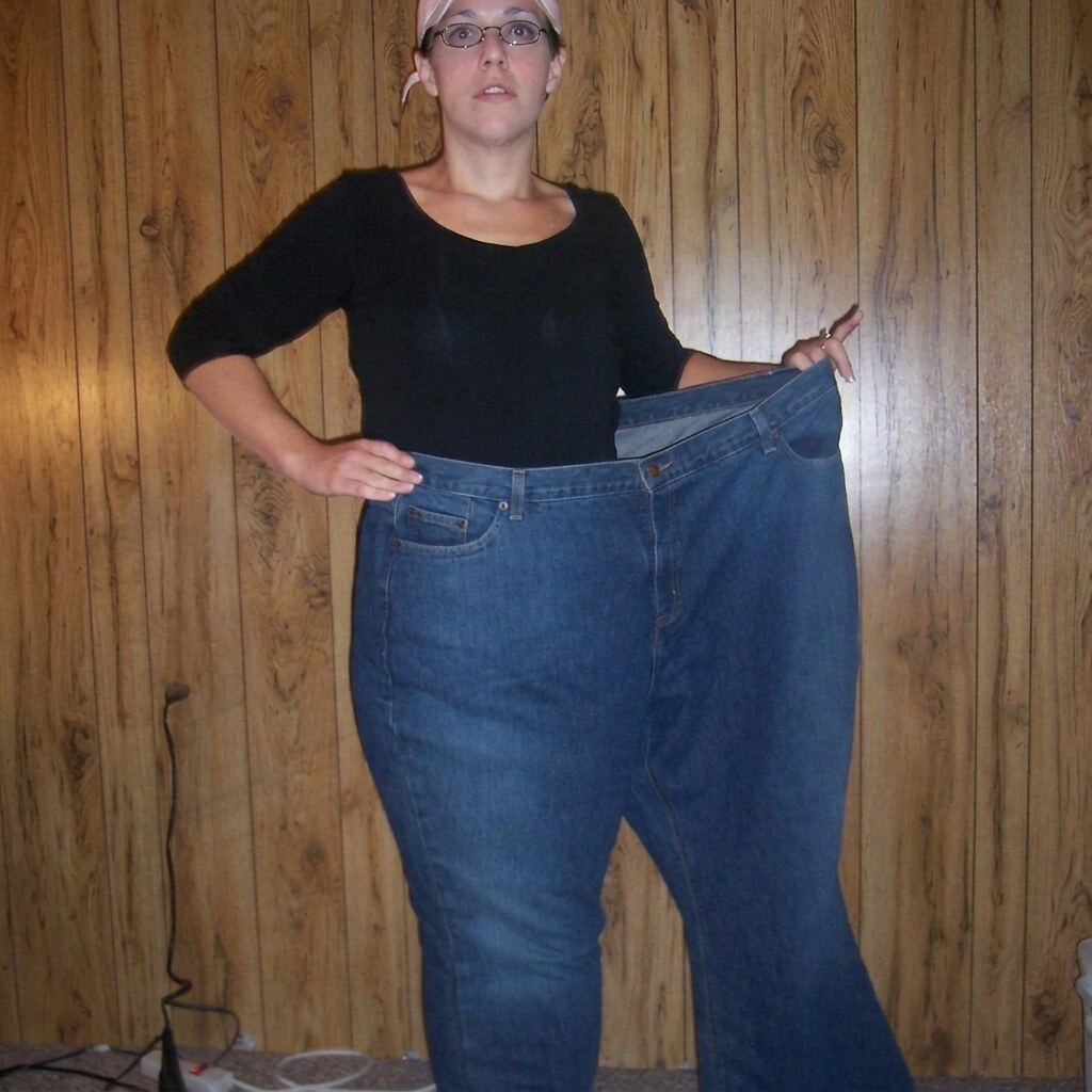 Photo of a woman wearing very loose jeans