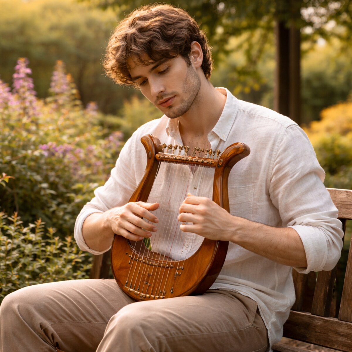 Generated image of a man playing a lyre
