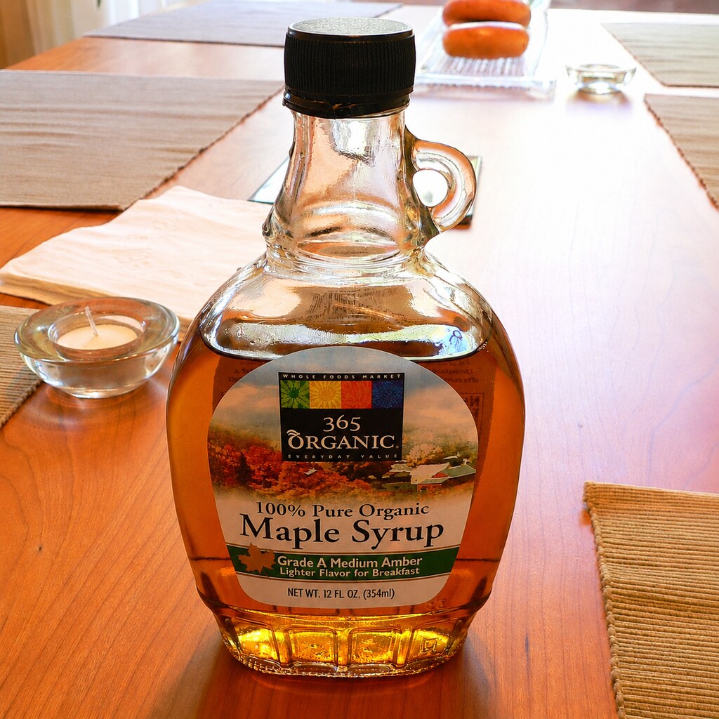 Photo of a bottle of maple syrup