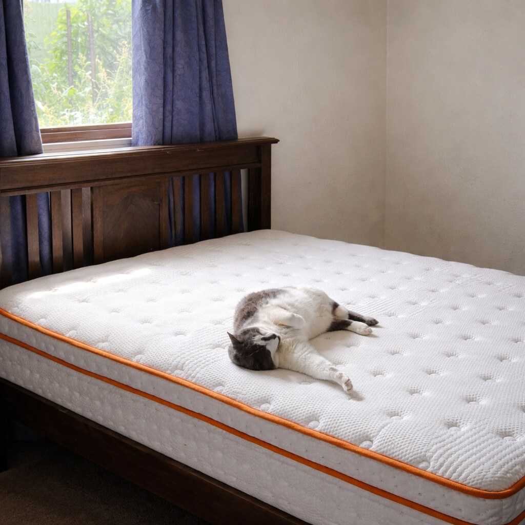 Photo of a cat on a mattress