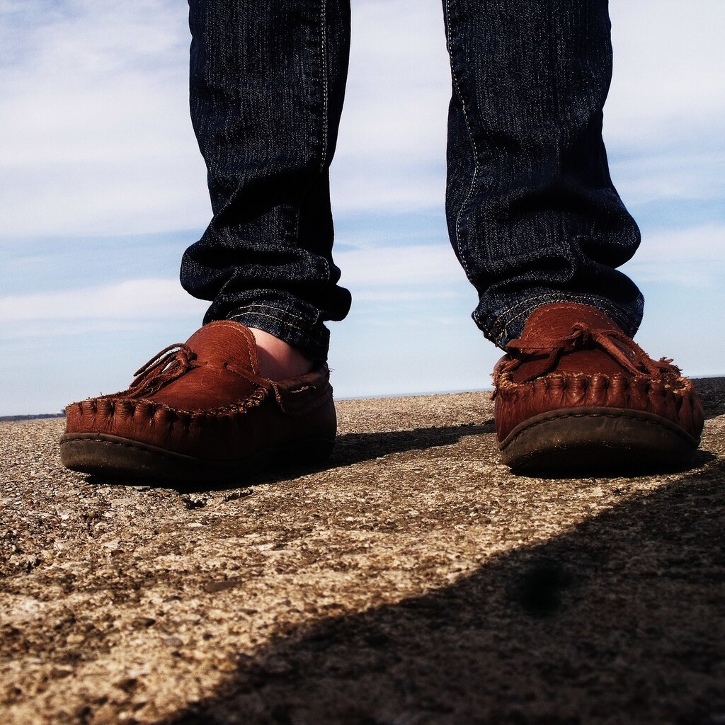 Photo of someone wearing moccasins