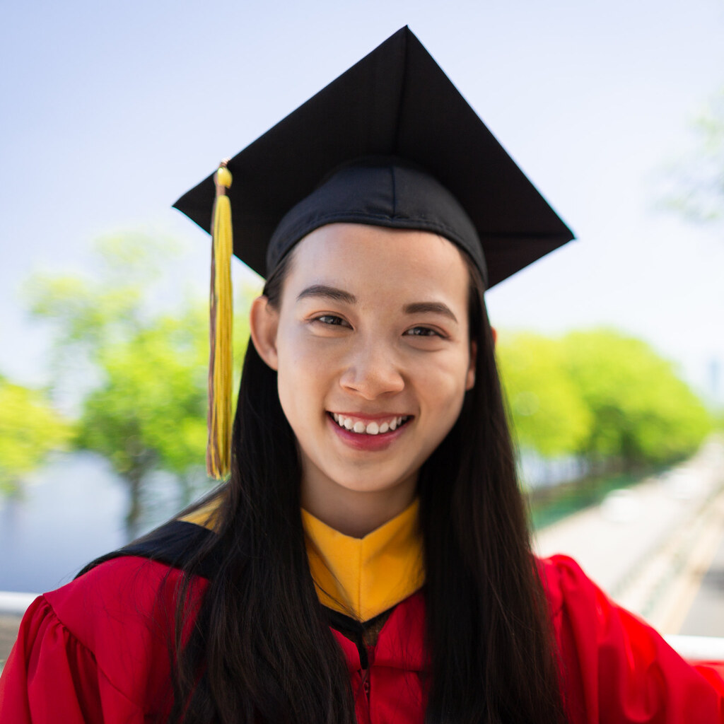 Photo of a young person wearing a mortarboard.