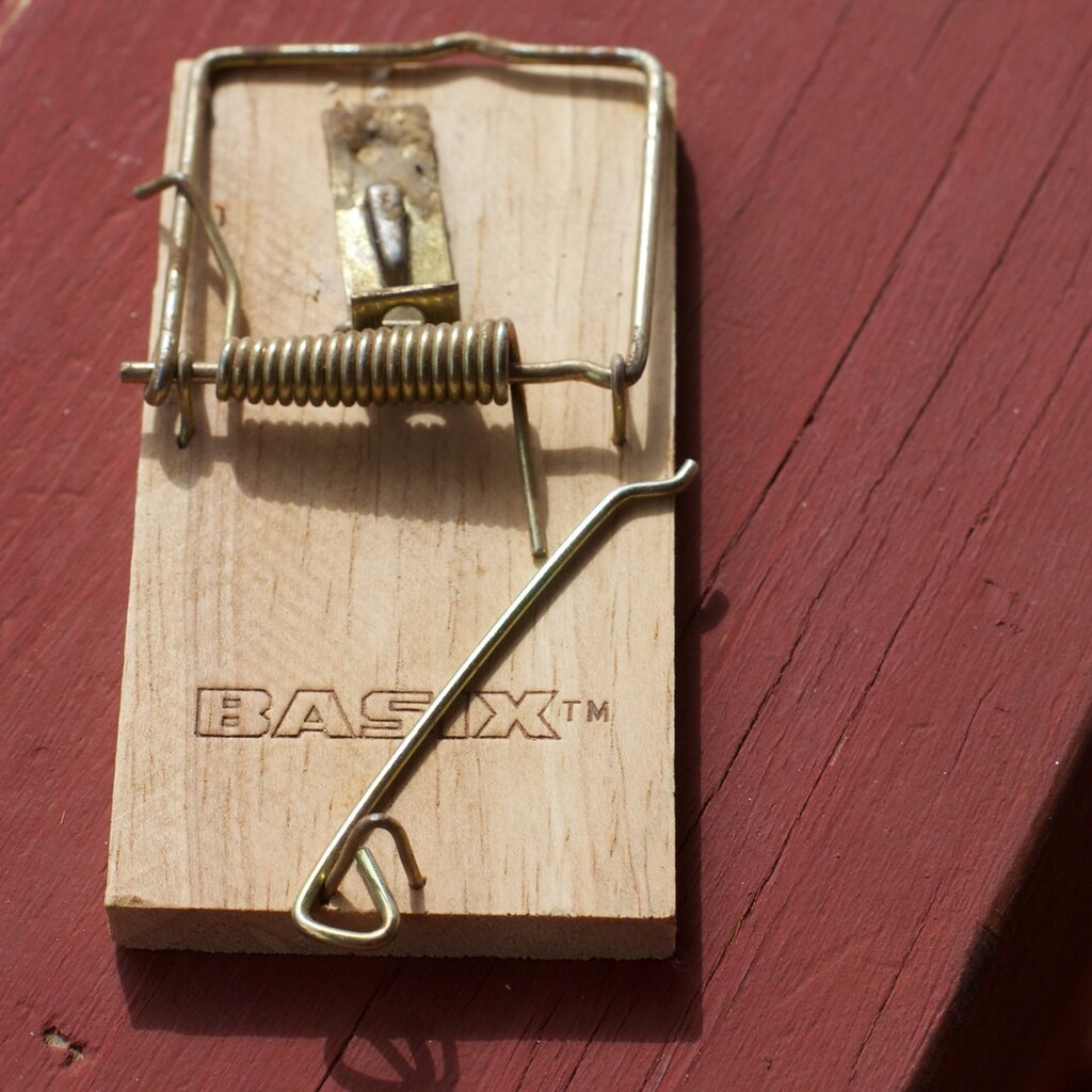 Photo of an old wooden mousetrap.