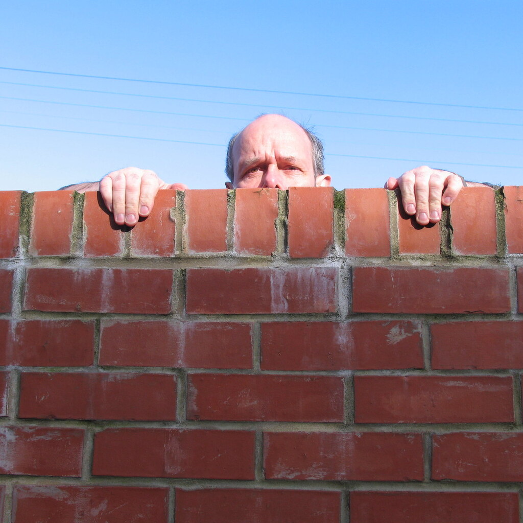 Photo of a man looking over a fence