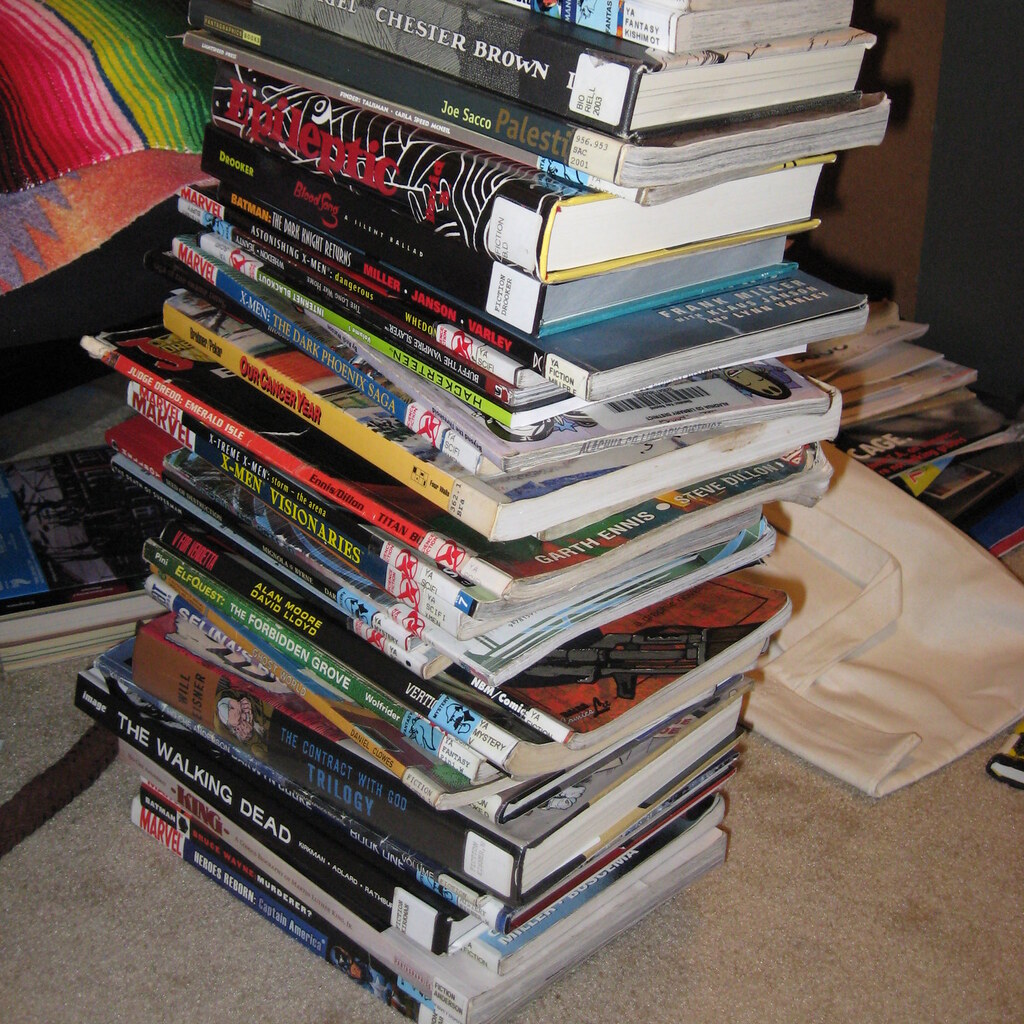 Photo of a pile of graphic novels