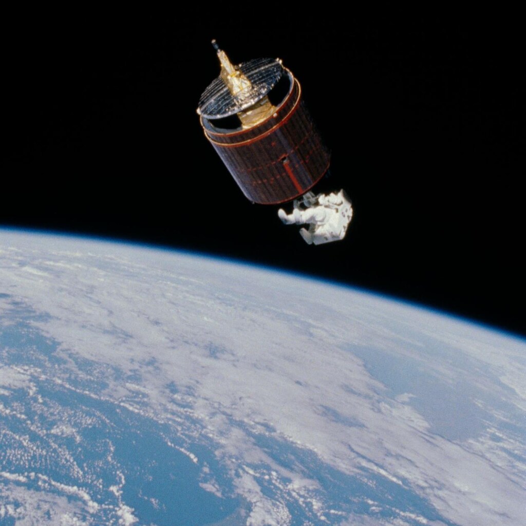 Photo of a satellite in orbit.