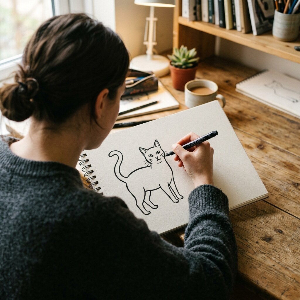 Generated image of a girl drawing a cat