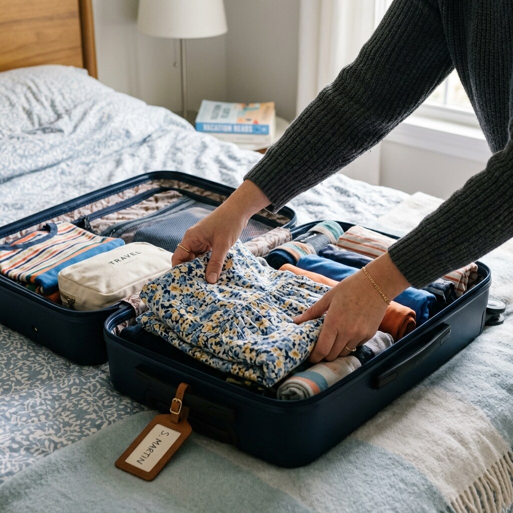 Generated image of someone packing a suitcase