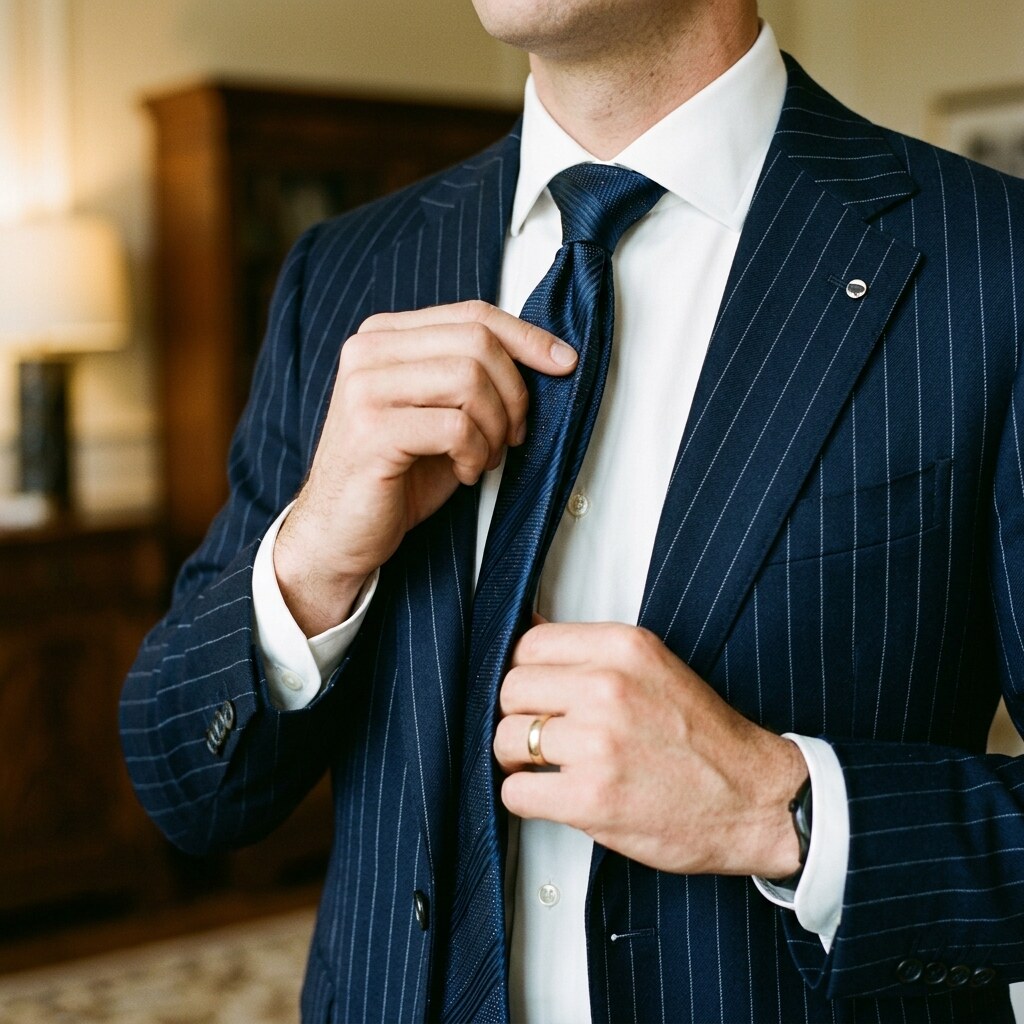 Generated image of a man in a pinstriped suit