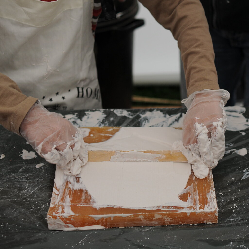 Photo of a plaster cast being made