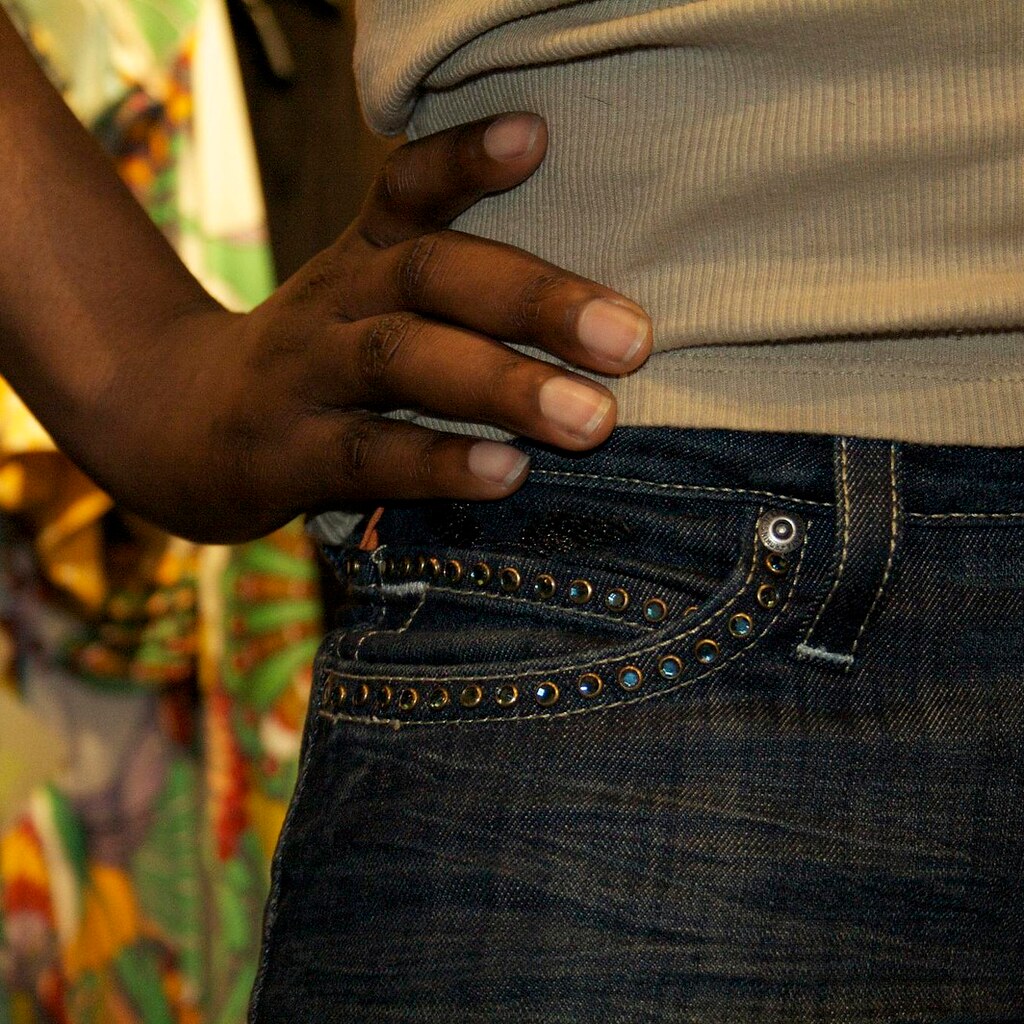 Photo of a jeans pocket.