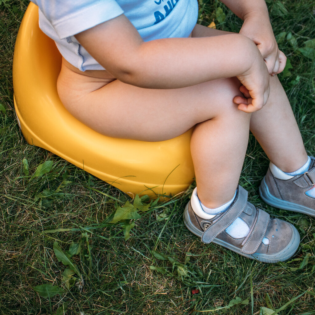 Photo of a toddler sitting on a potty