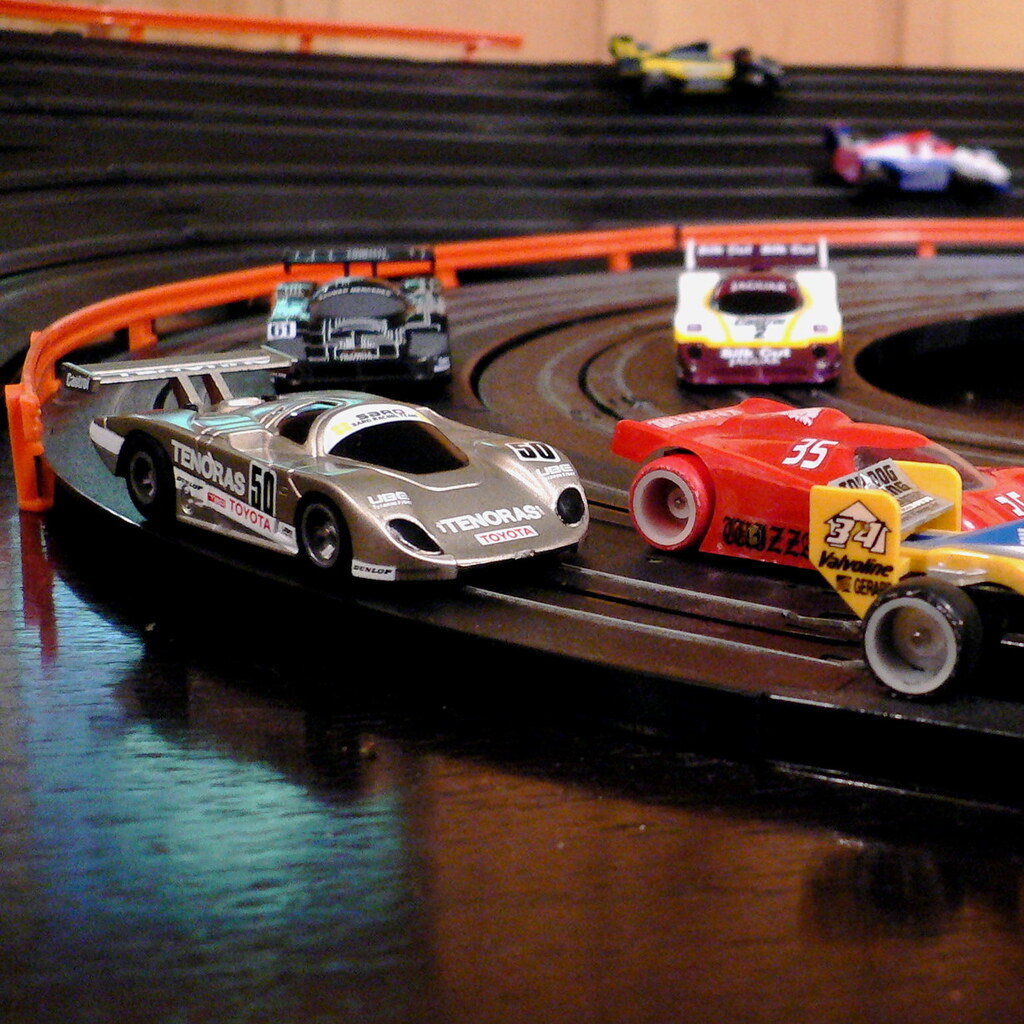 Photo of slot cars racing