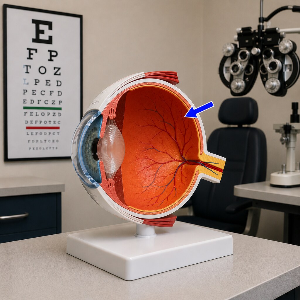 Generated image of a model of the eye indicating the retina