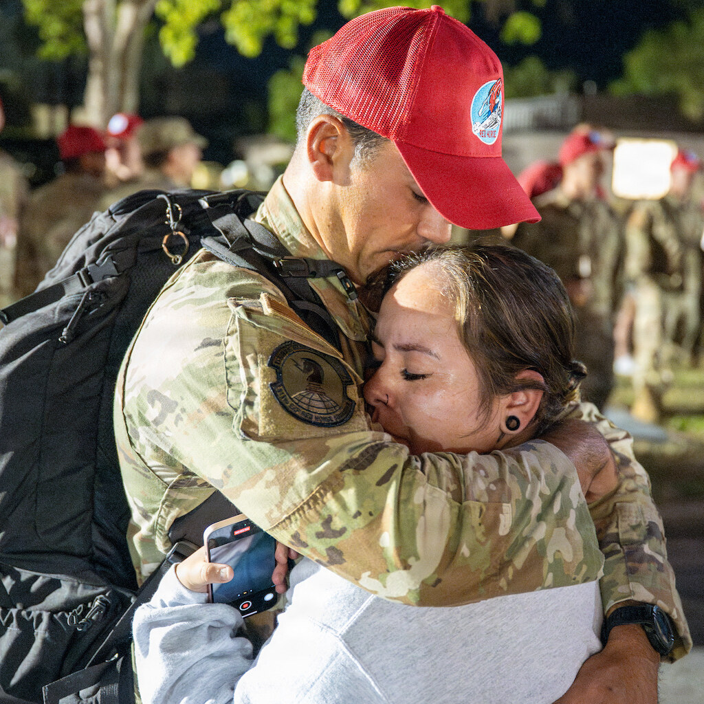 A man returning from duty in the army