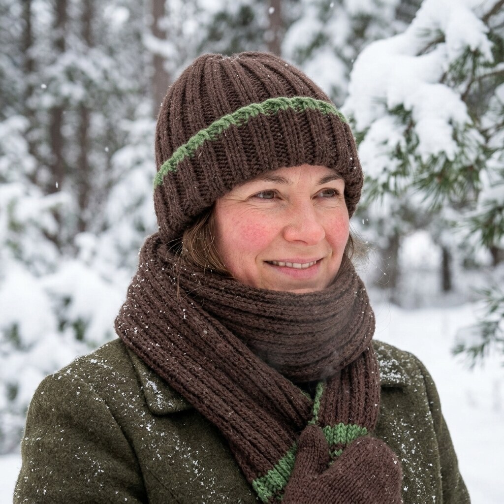 Generated person wearing a ribbed hat and scarf.