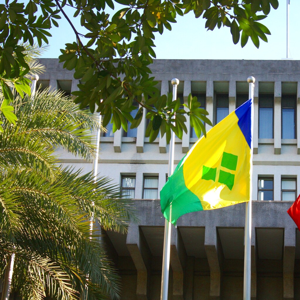 The flag of Saint Vincent.