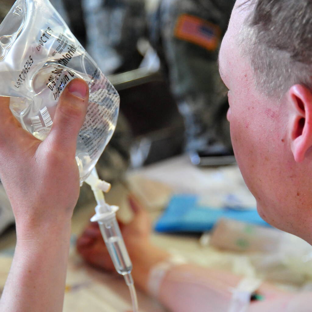 Photo of a saline iv drip bag