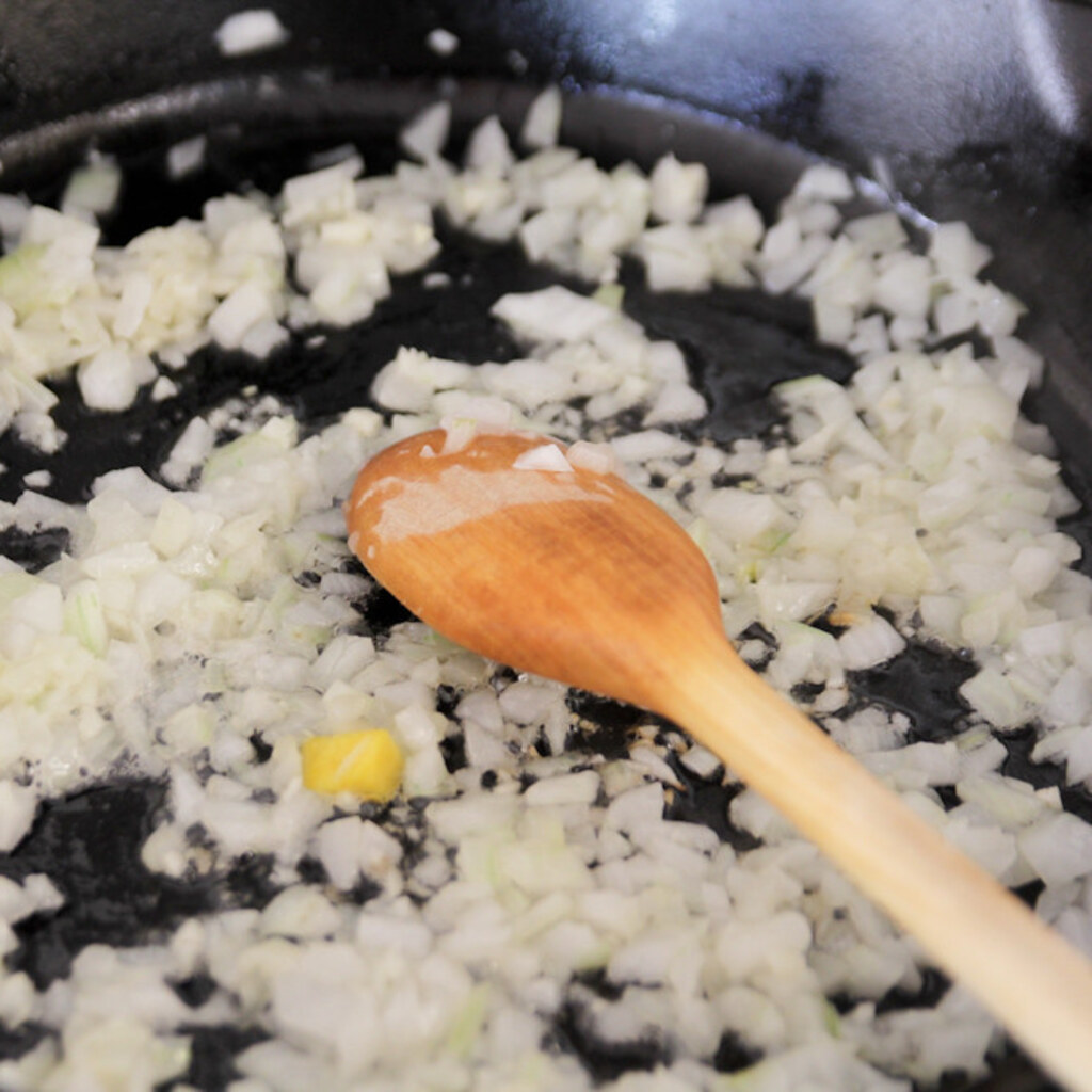 Onions being sauteed.