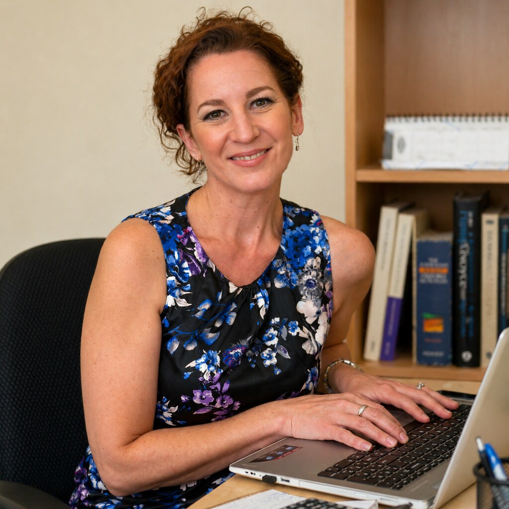 Photo of a secretary at her desk