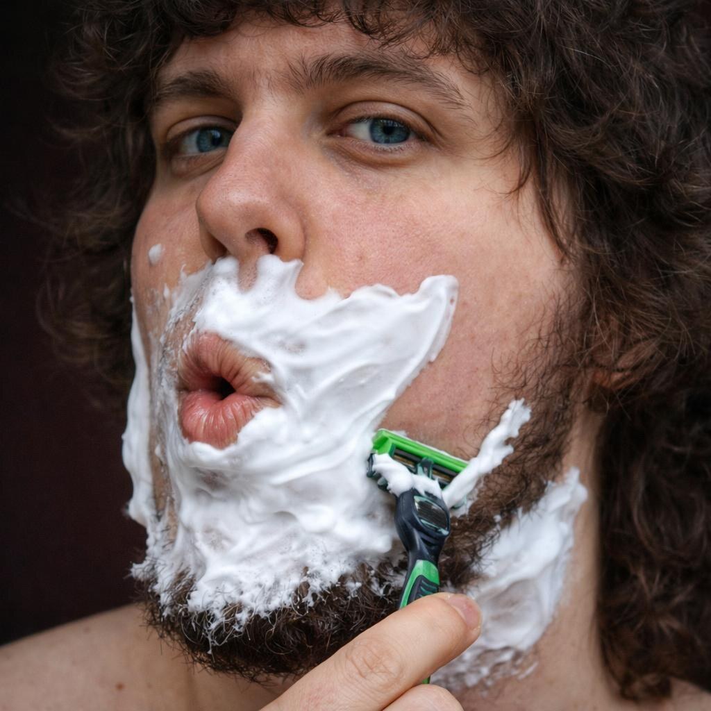 Photo of a man shaving his face