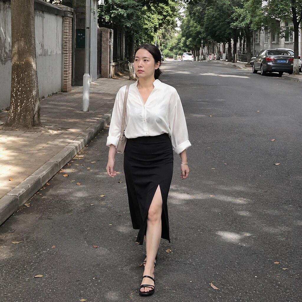 Generated image of a woman wearing a slit skirt
