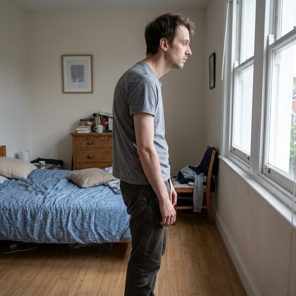 Generated image of a man slouching