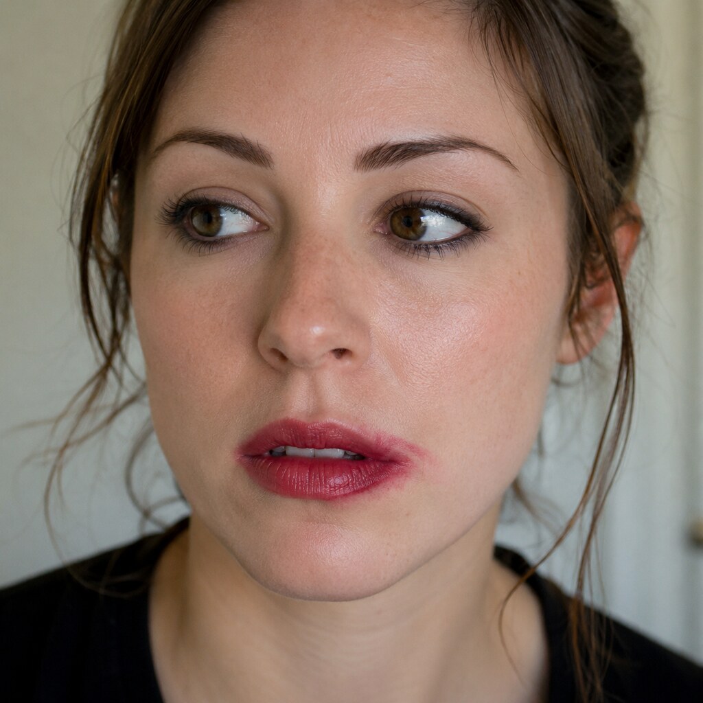 Generated image of a woman with smeared lipstick