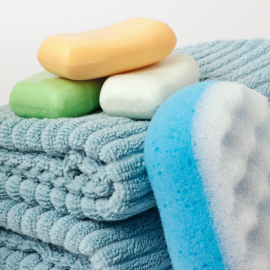 Photo of bars of soap and towels.