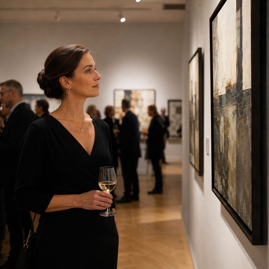 Generated image of a woman at an art gallery