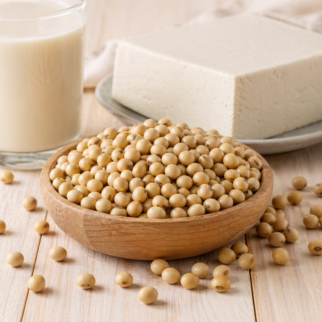 Generated image of soybeans and tofu