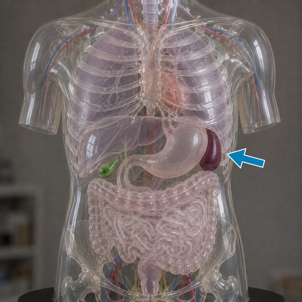 Generated image of an anatomical model highlighting the spleen