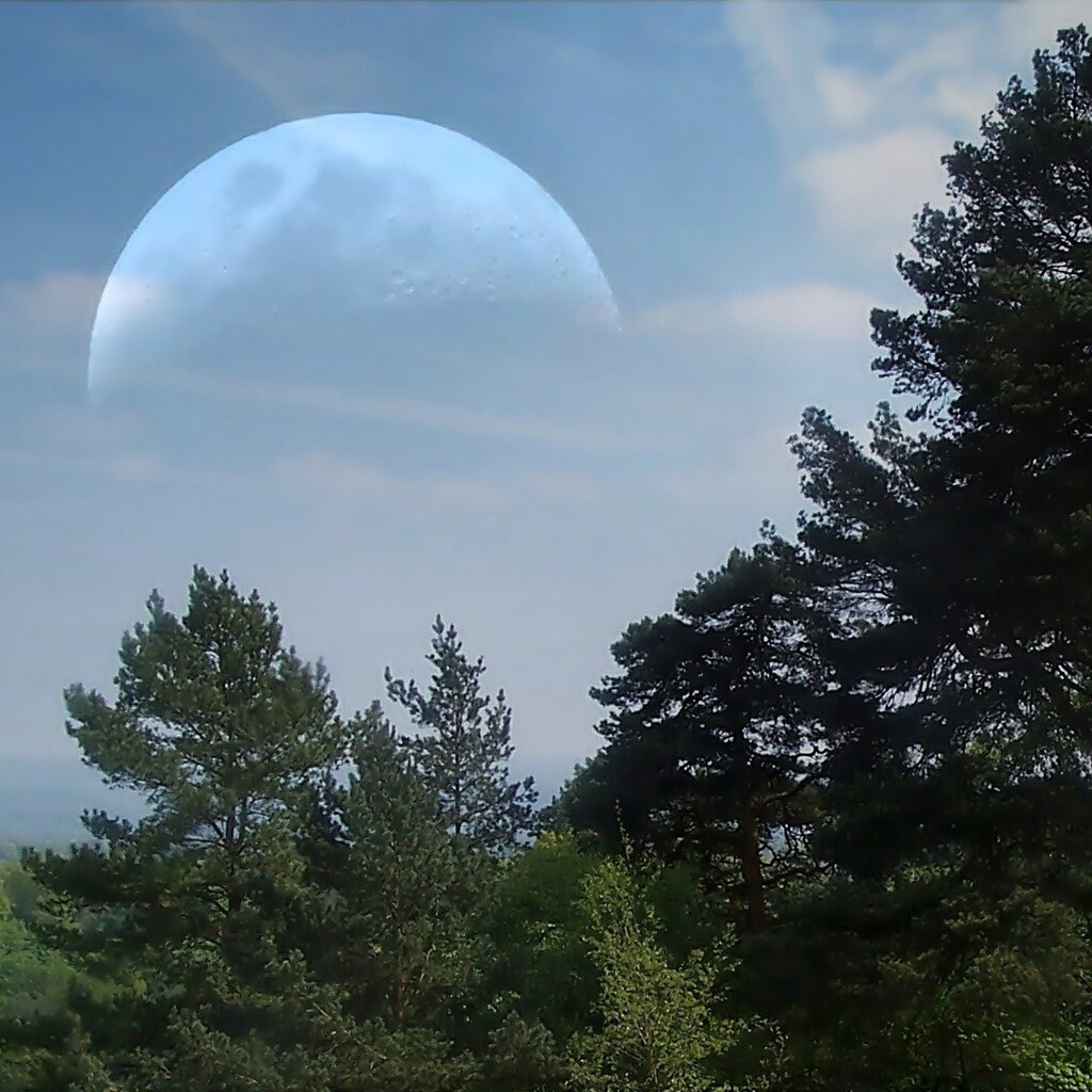 Photos of the moon and landscape superimposed