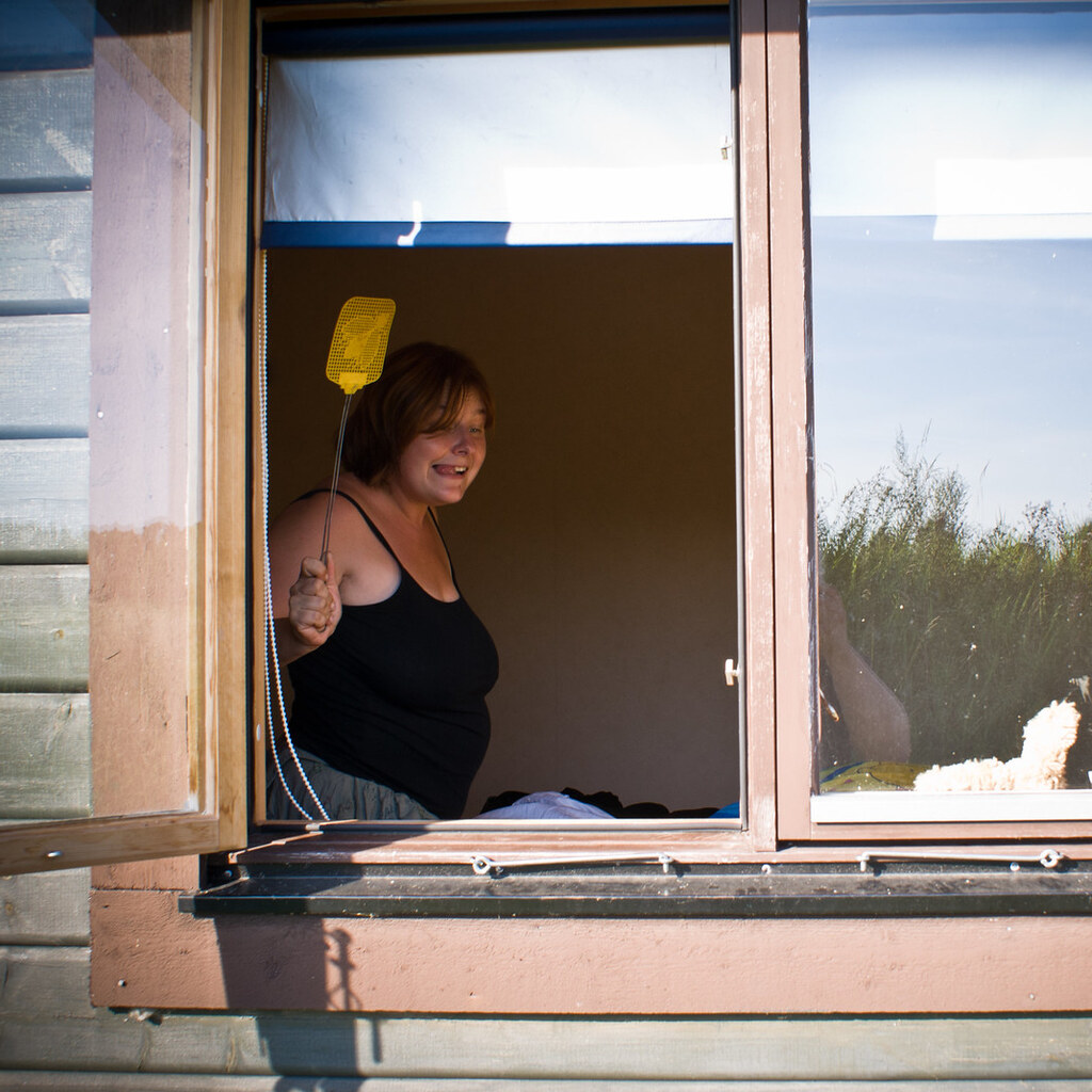 Photo of a woman with a flyswatter