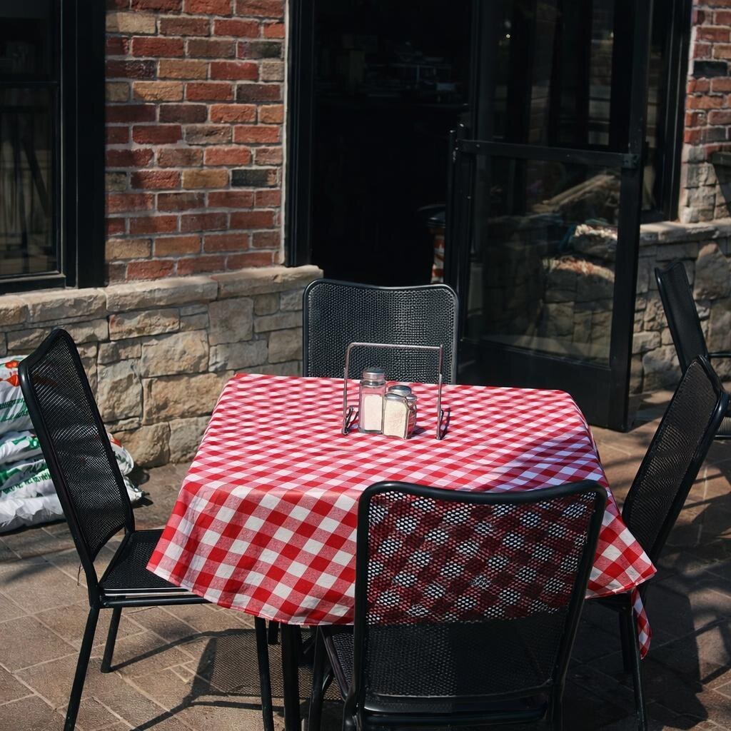 Photo of a checked tablecloth.