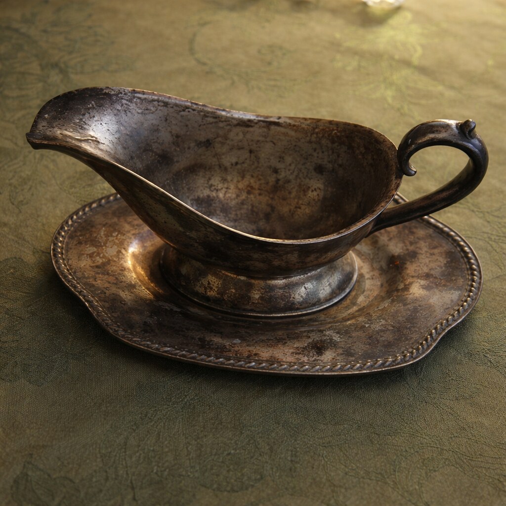 Photo of a tarnished gravy boat