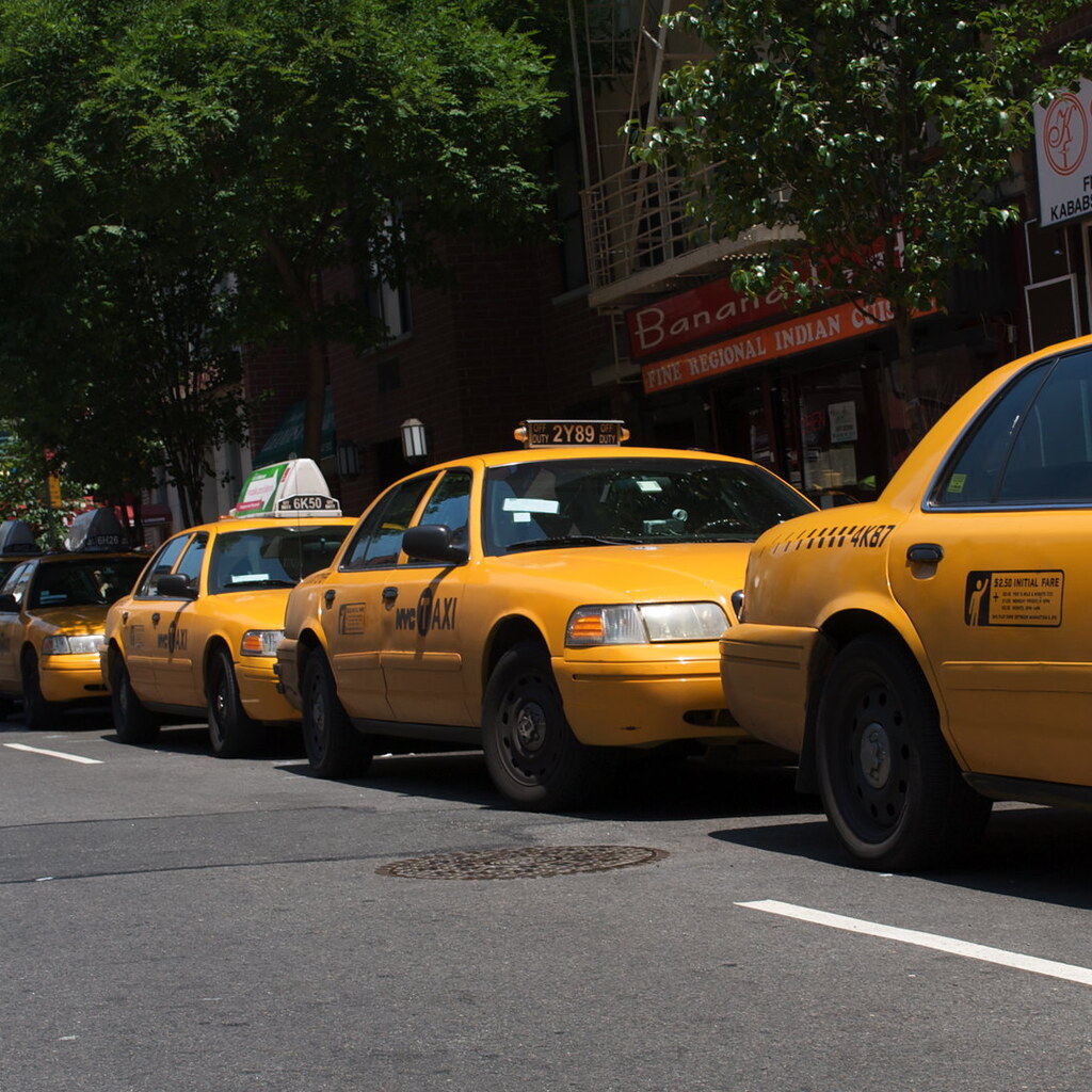 Photo of parked taxi cabs