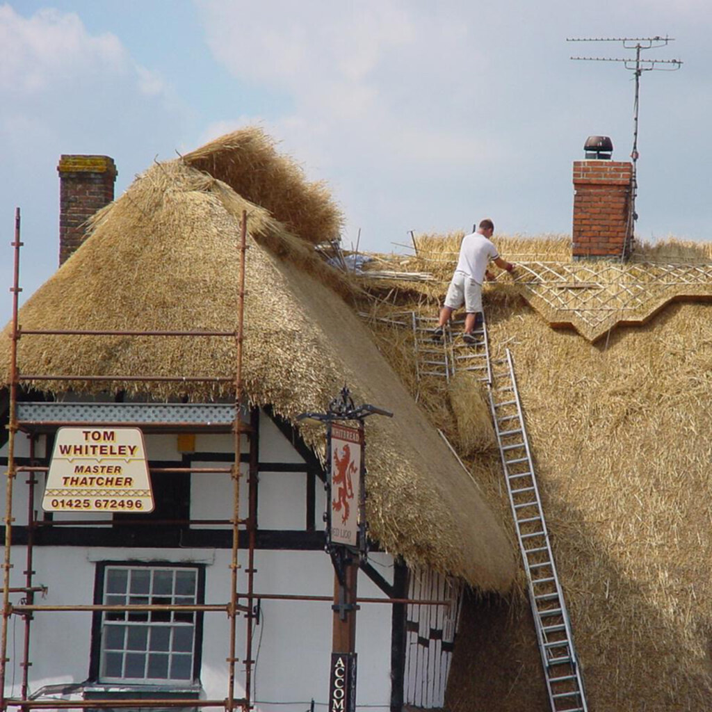 Photo of a thatcher at work