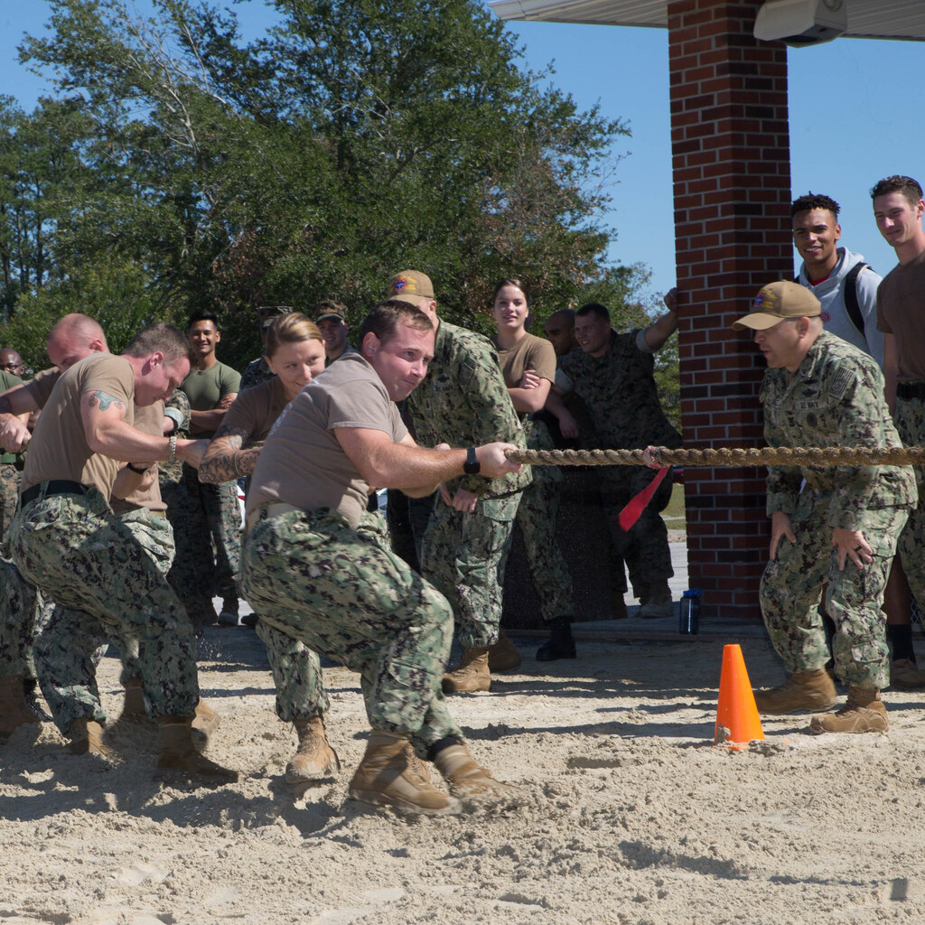 Photo of soldiers playing tug-o-war